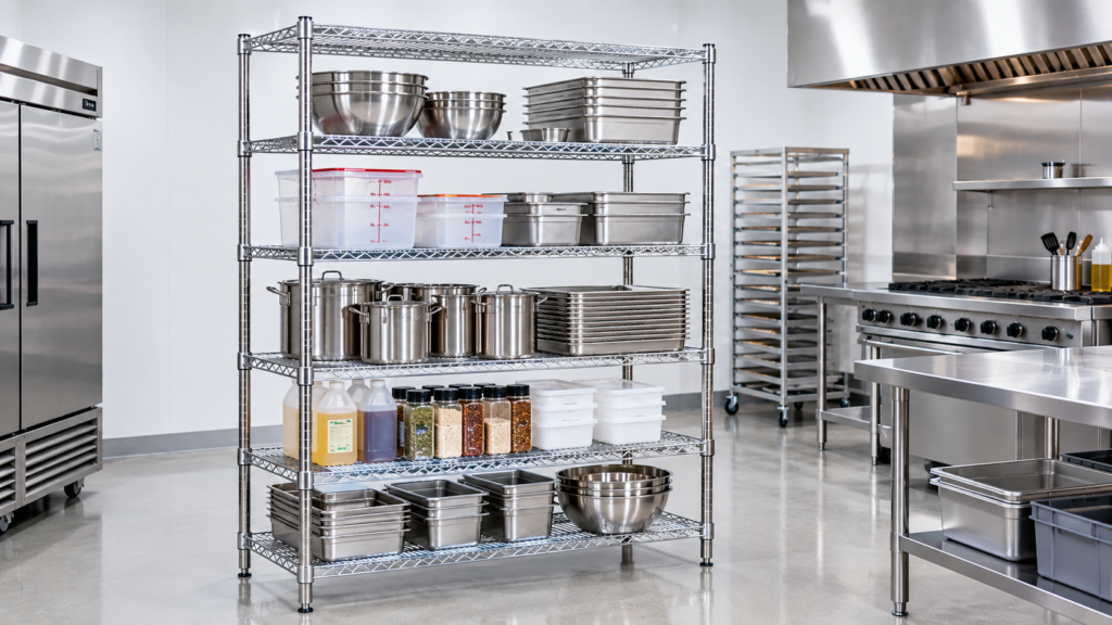 food service shelving in commercial kitchen